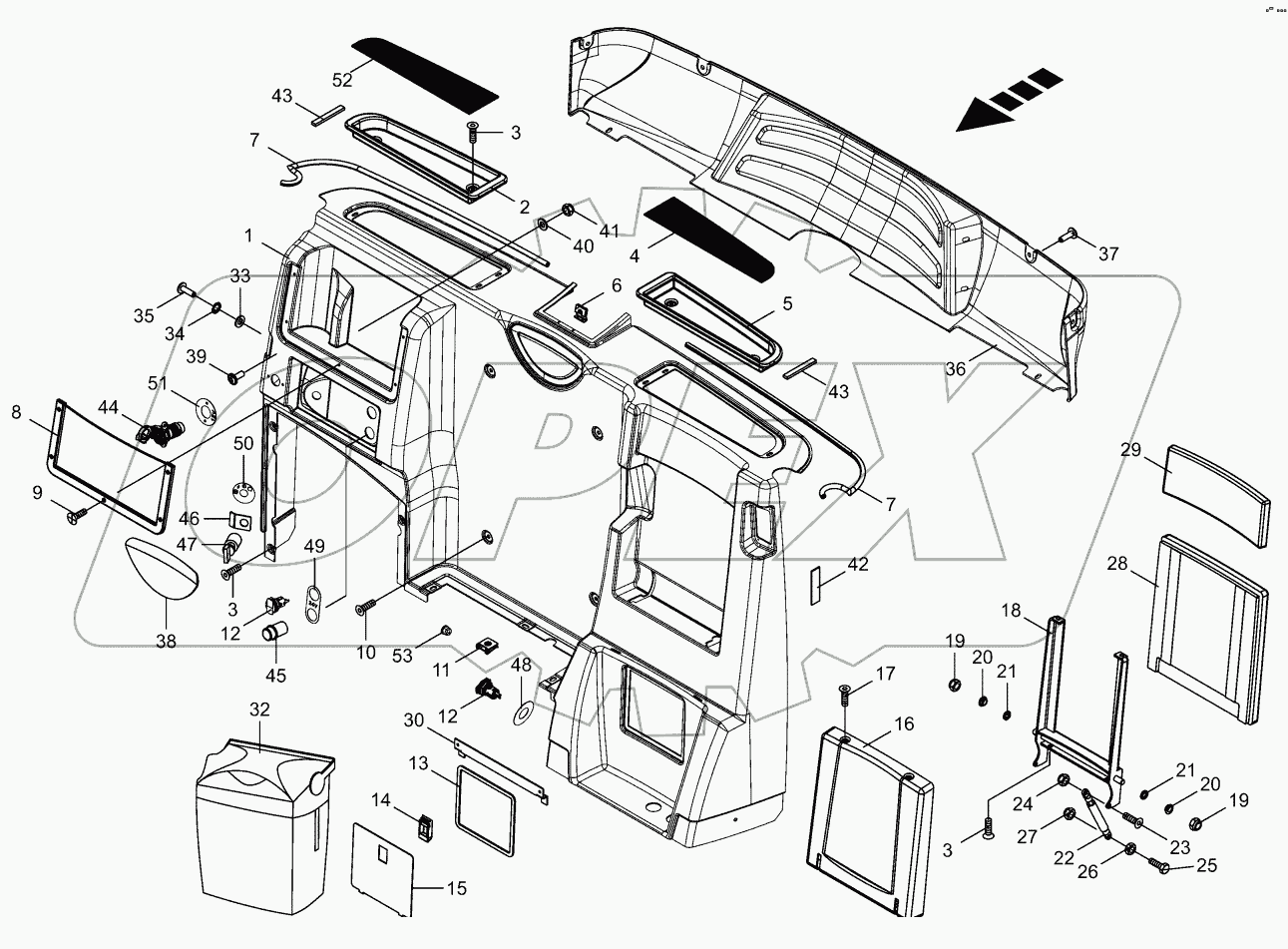  Cabin - rear covering / passenger seat