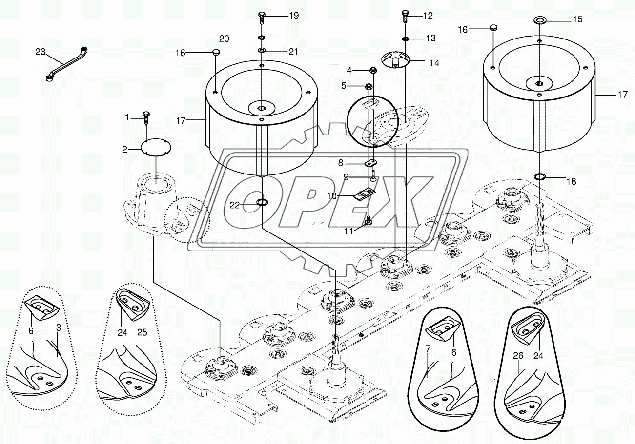 Blade fastening / Swath drum 1
