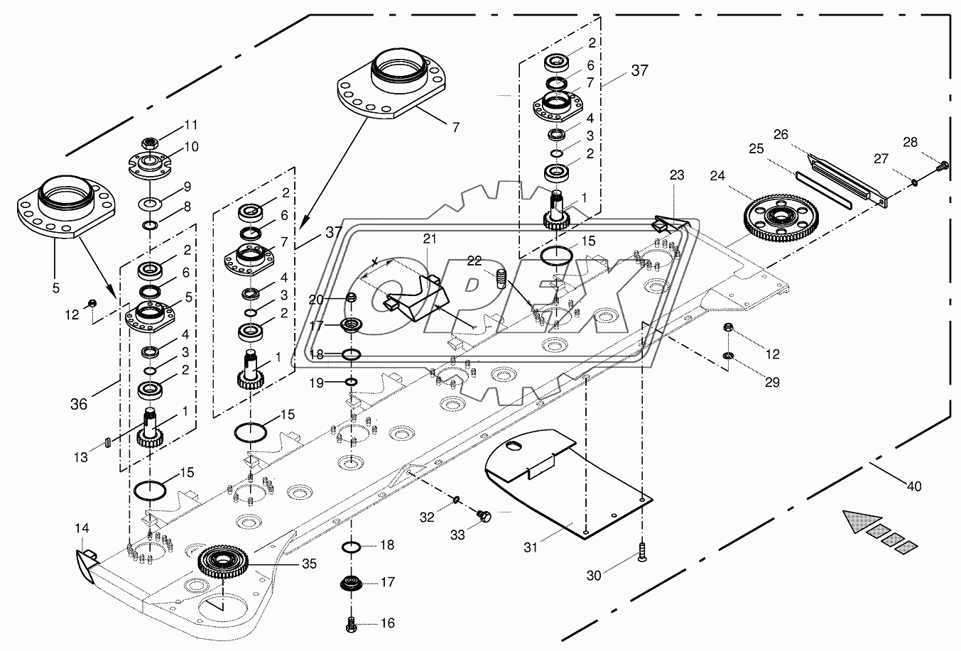 Cutter bar with bearings