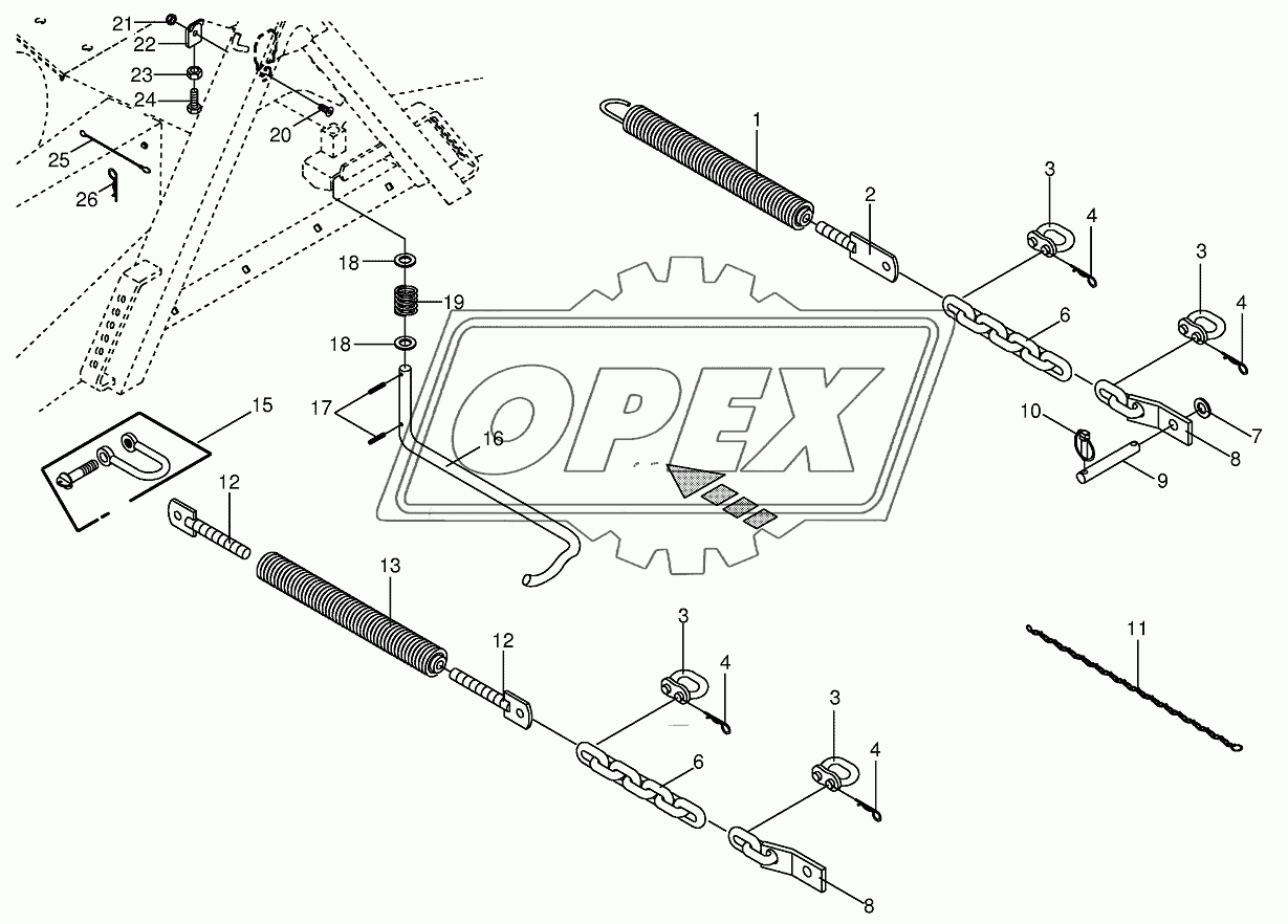 Spring compensation/Pto drive shaft support