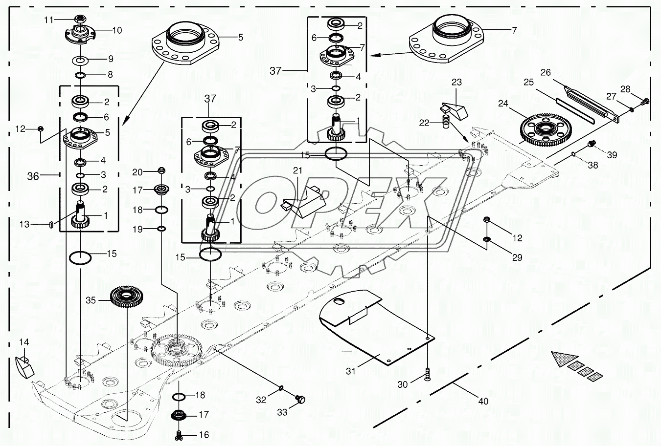 Cutter bar with bearings