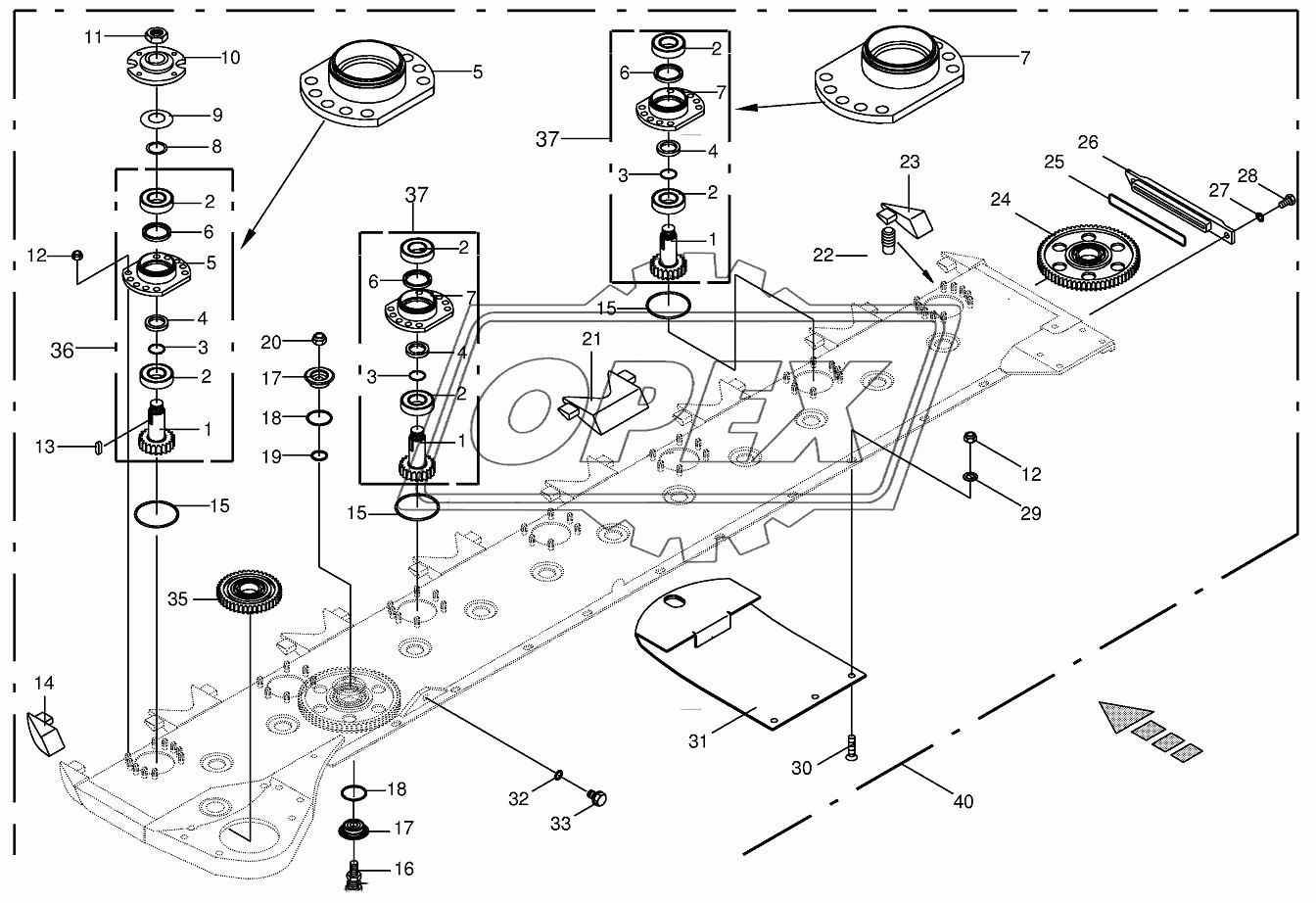 Cutter bar with bearings (475000-544499)