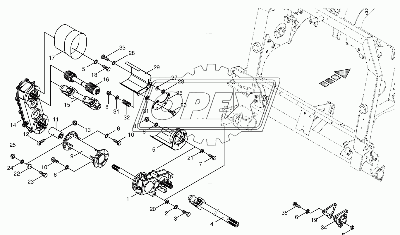 Drive pivoting frame-addition JD/NH