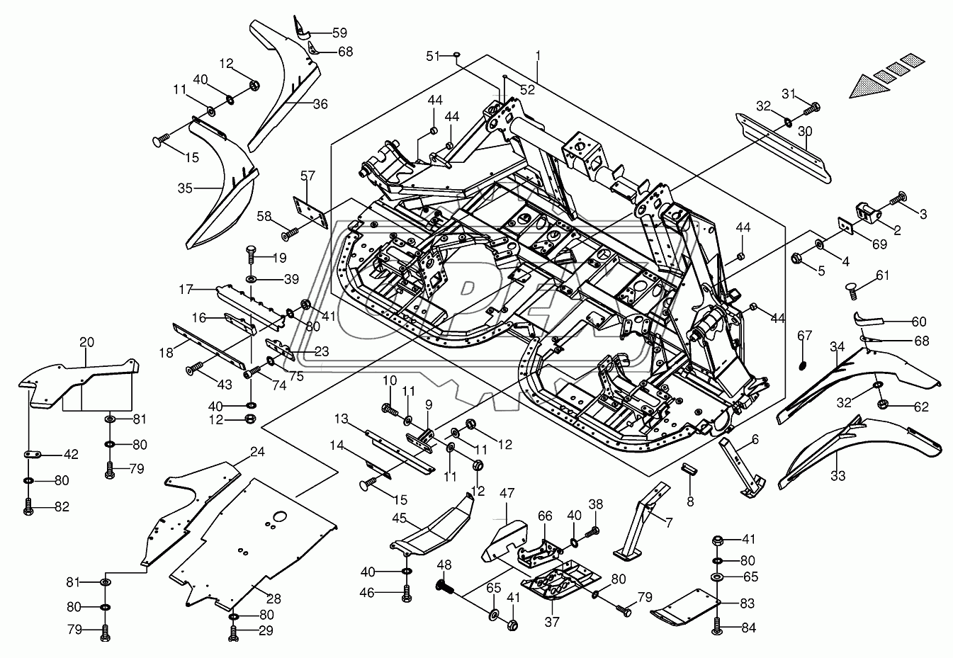 Frame central / Mounting parts 820001 -