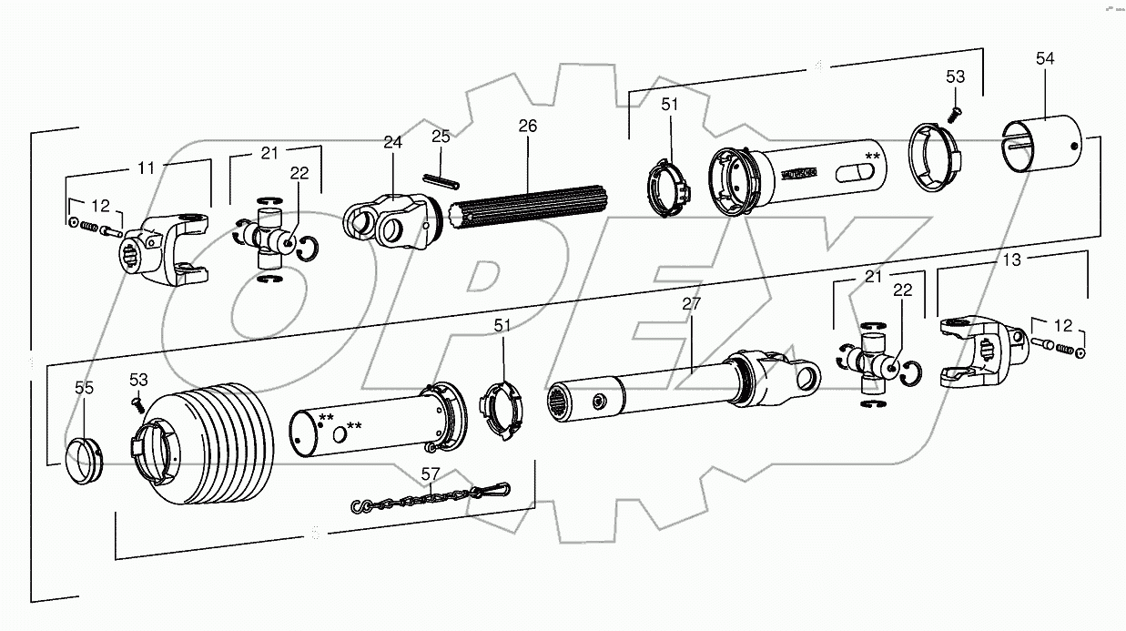 P.T.O shafts-roller gear-below