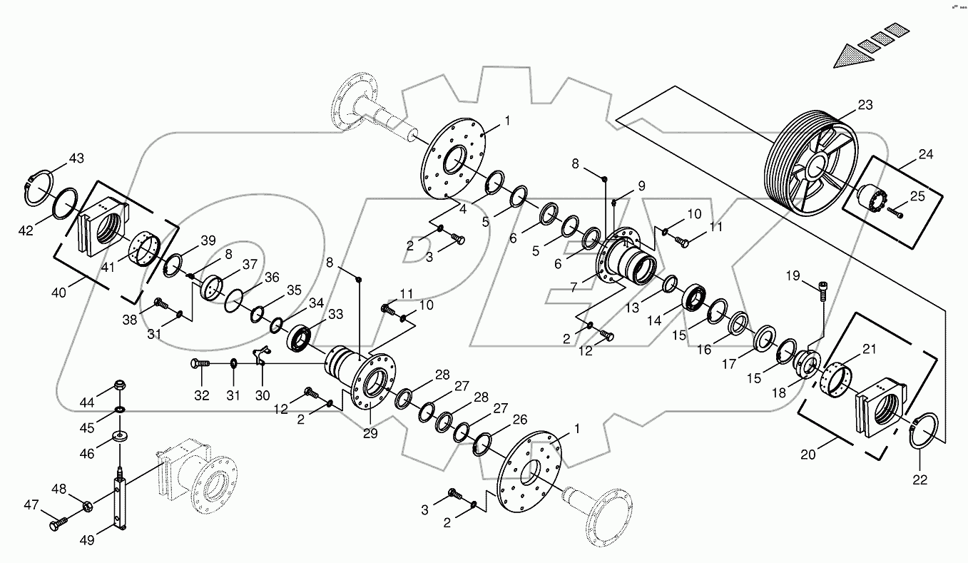 Chopping drum bearing/counter bearing