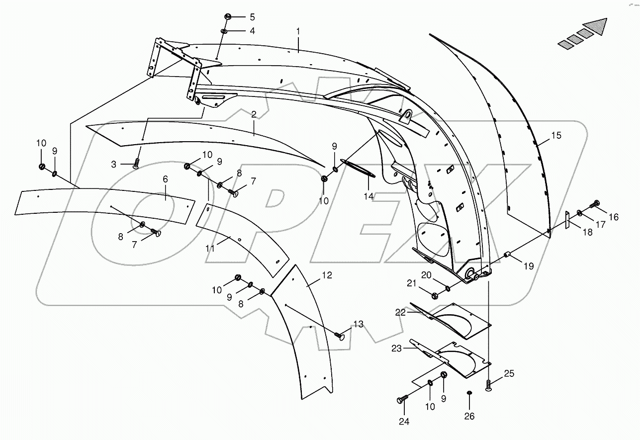 Upper discharge chute with wear plates