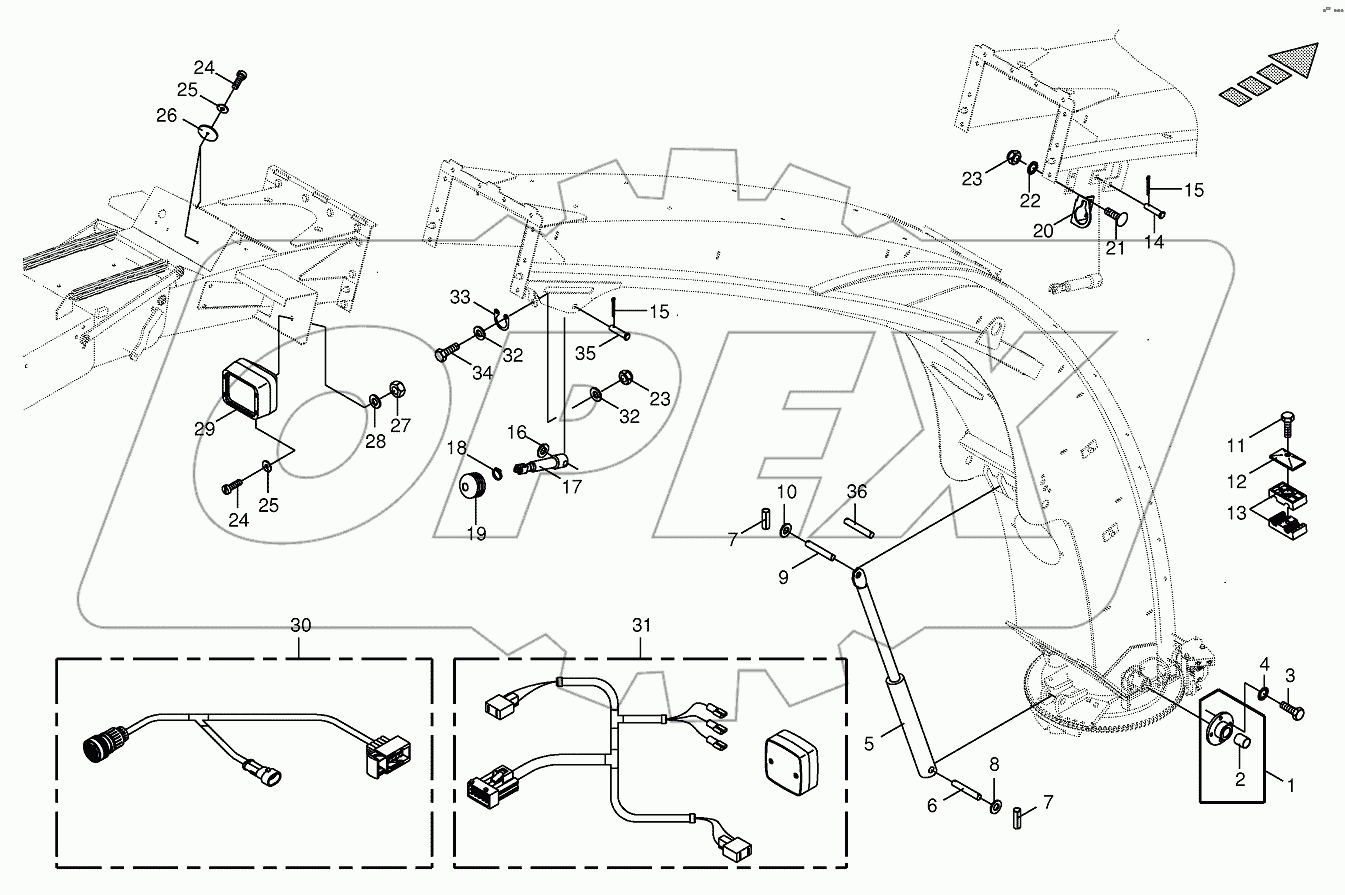 Upper discharge chute-mounting parts