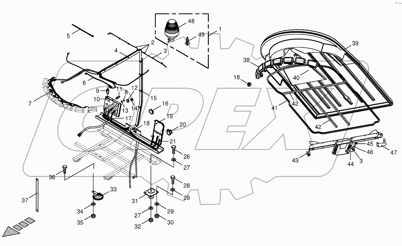 Cab-mounting parts/electric parts