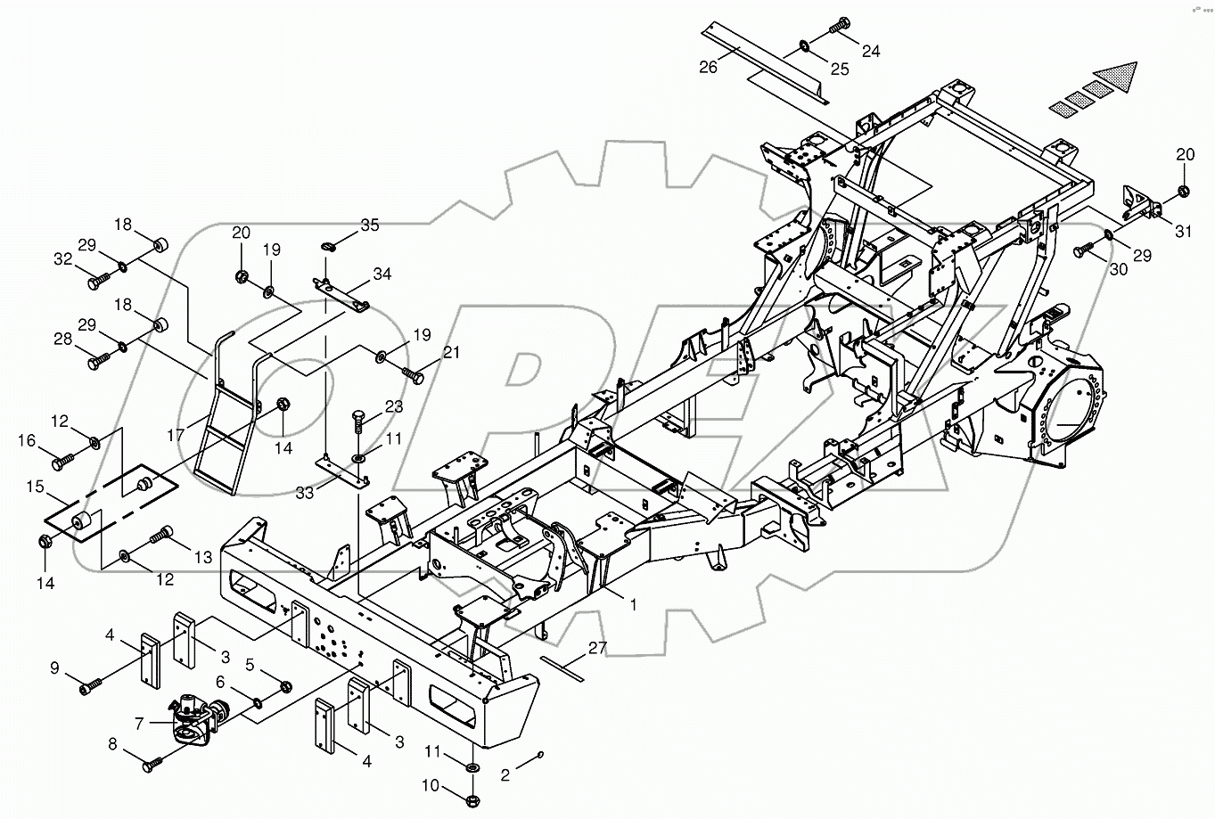 Frame/trailer hitch/ascending ladder