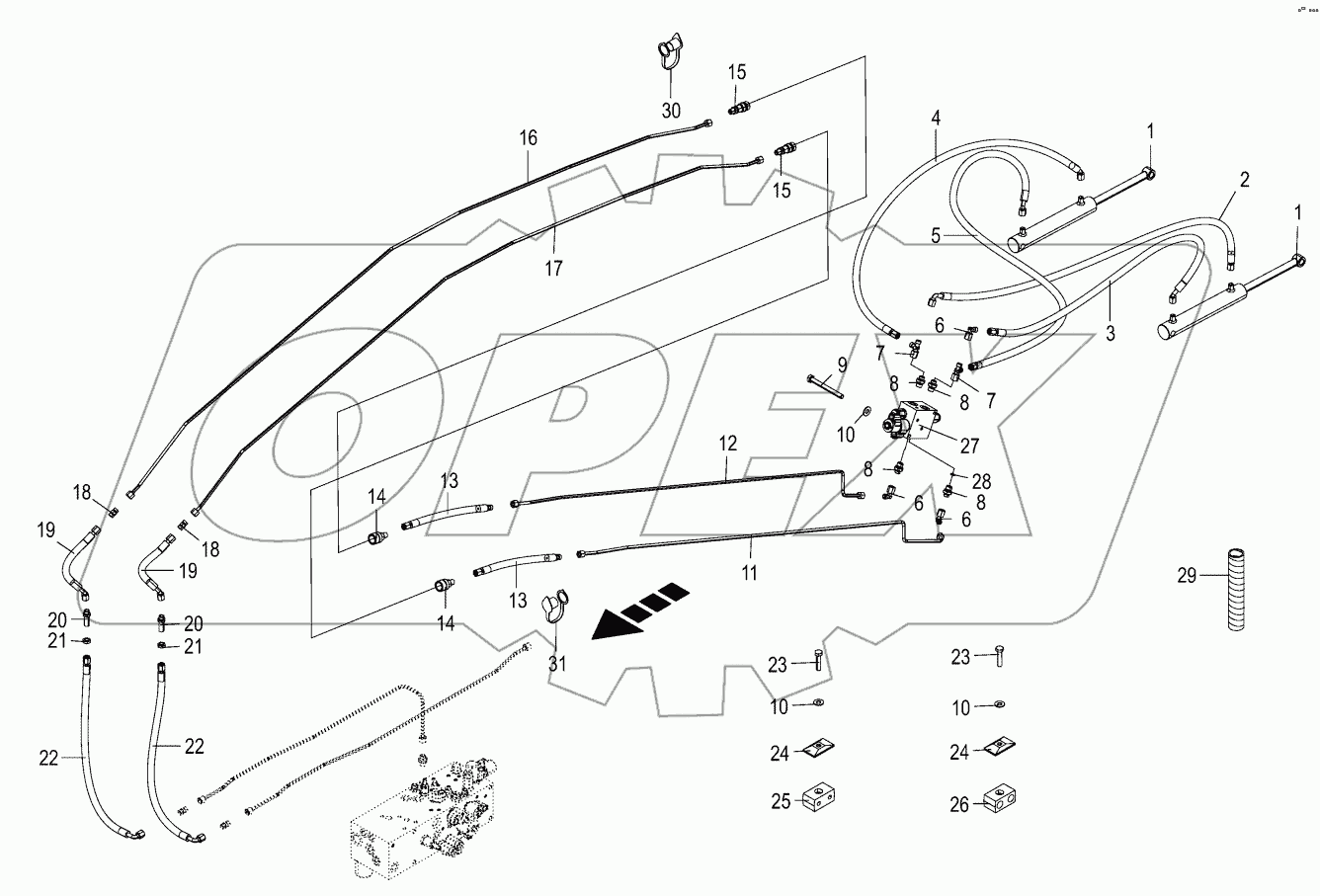 Hydraulics - discharge chute - 12/14-row