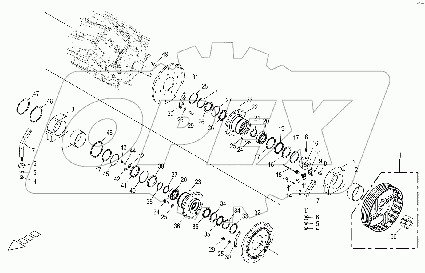Chopping drum bearing / counter bearing