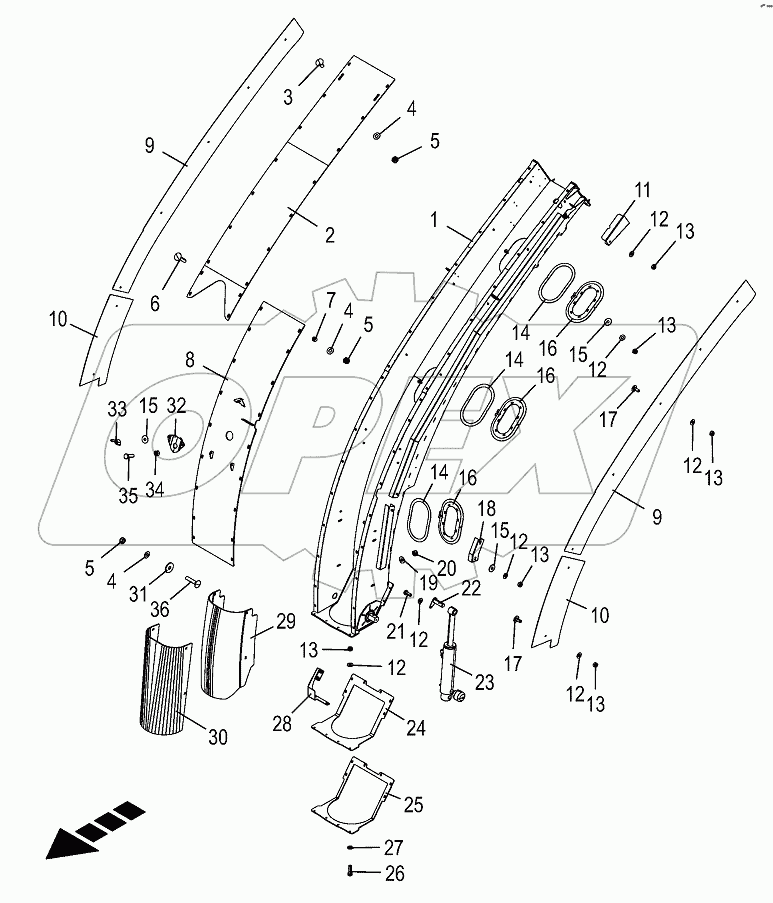 Upper discharge chute with wear plates