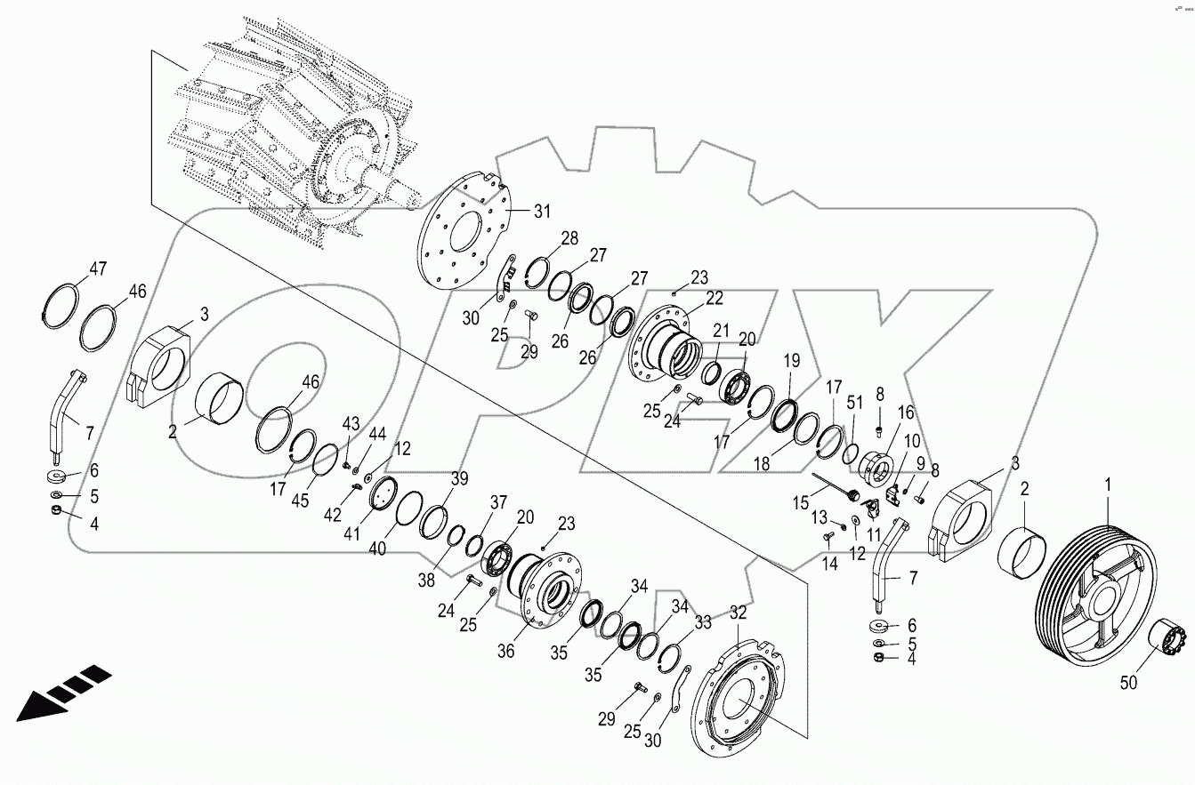 Chopping drum bearing / counter bearing