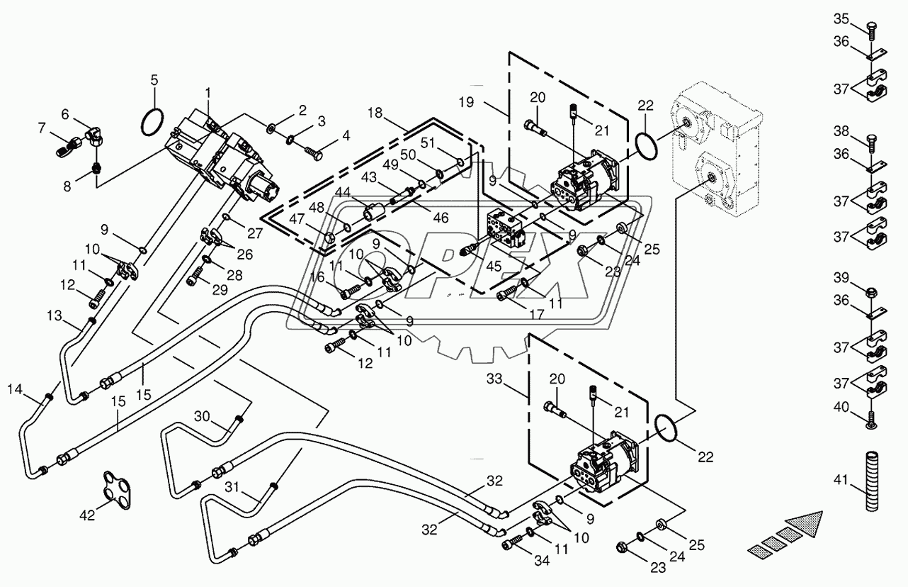 Hydraulics-front attachment/feed rollers