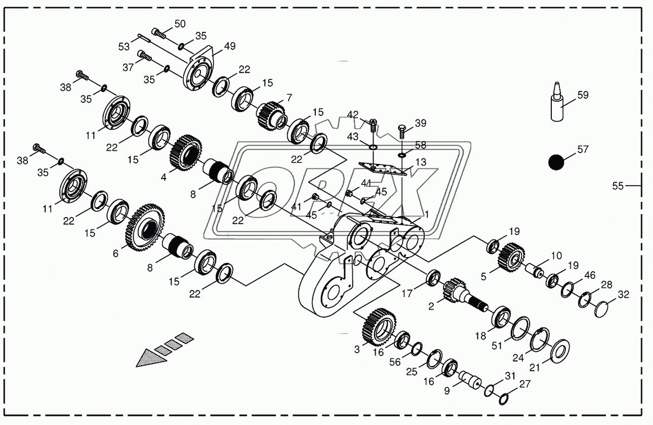 Top roller gearbox