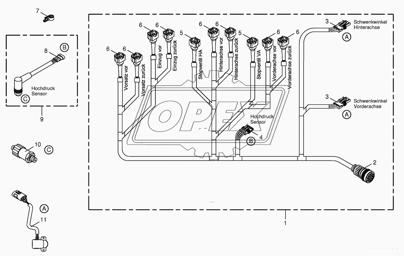 Wiring loom-hydraulic pumps