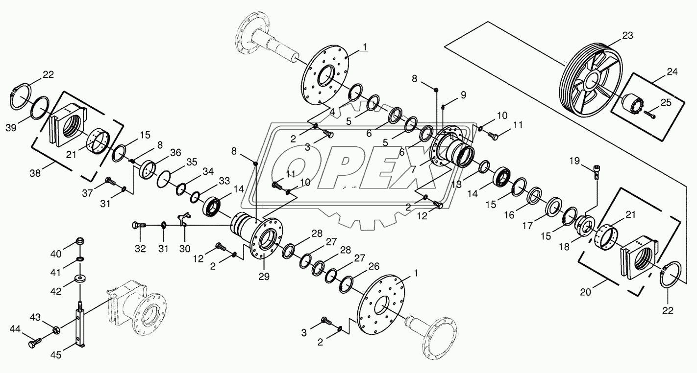 Chopping drum bearing/counter bearing
