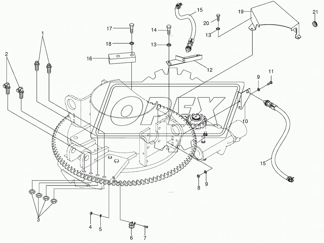 Mounting parts discharge chute rotation