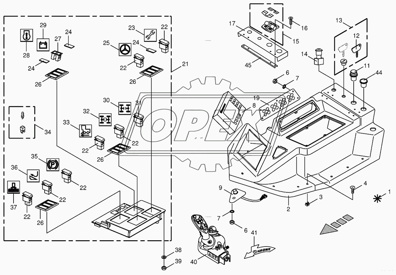 Control box mounting parts-top