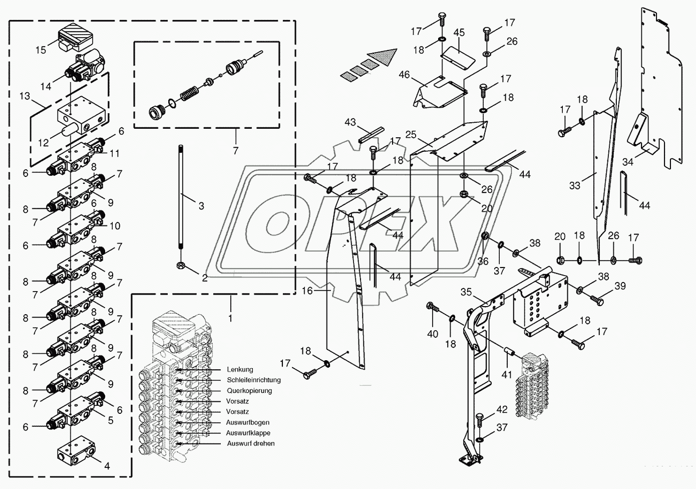 Valve block with support-work hydraulics