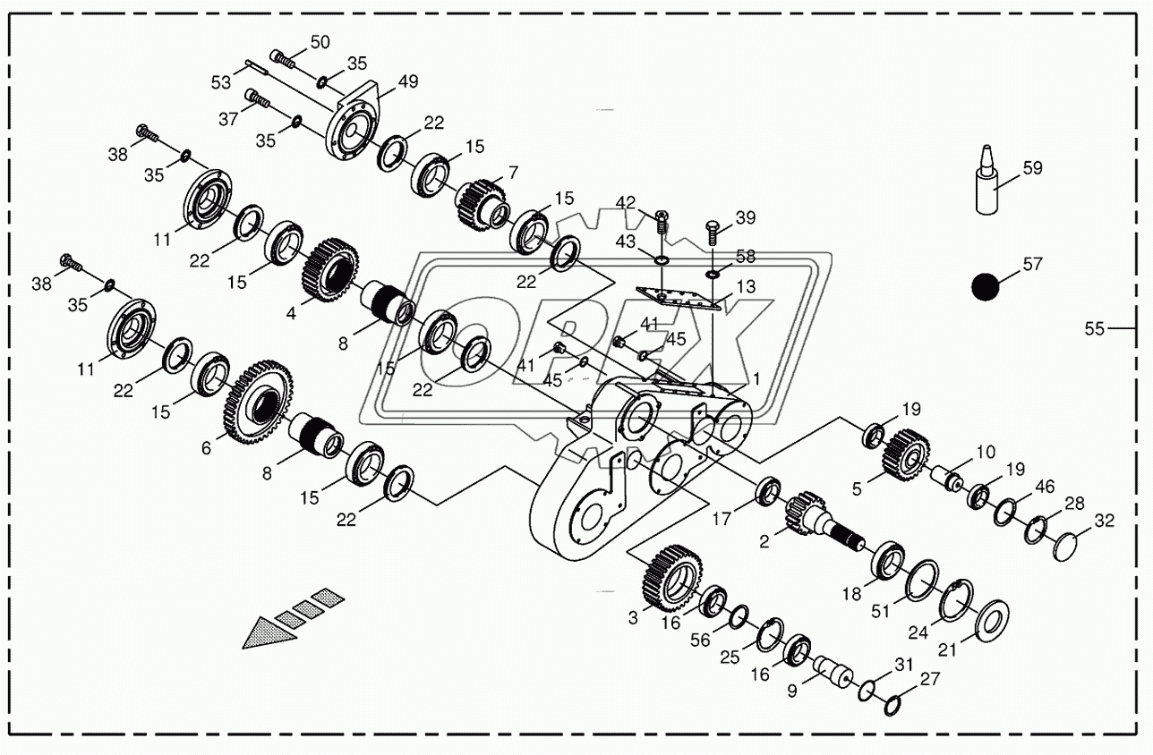 Top roller gearbox