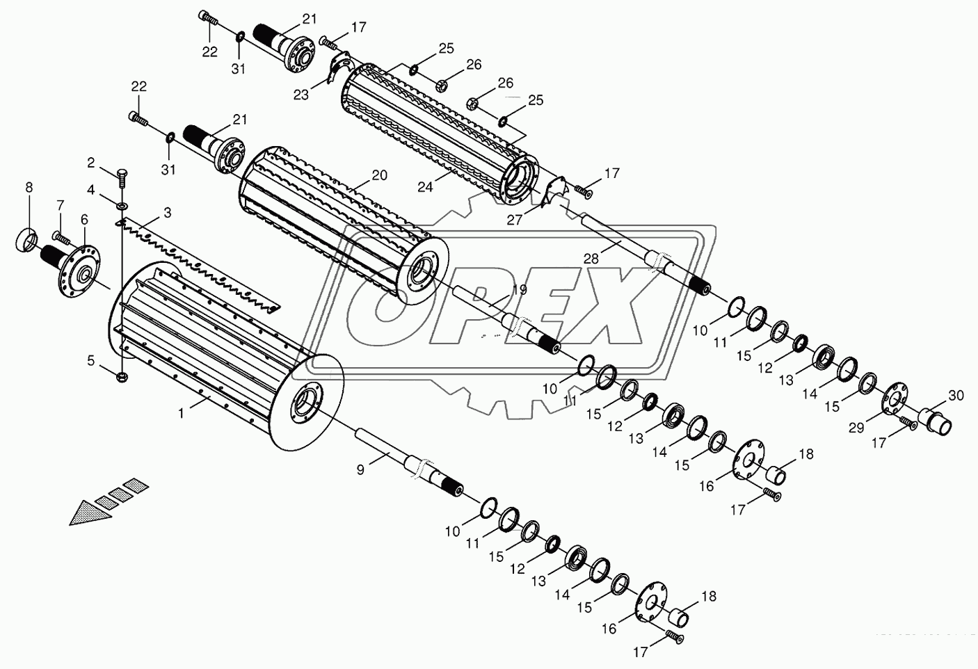 Top feed rollers