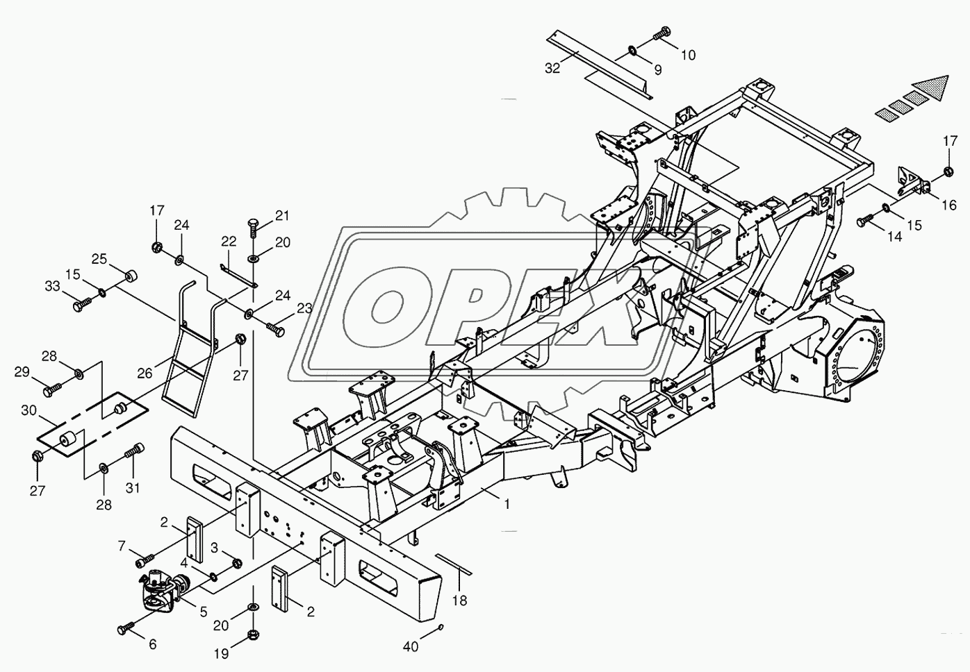 Frame/trailer hitch/ascending ladder