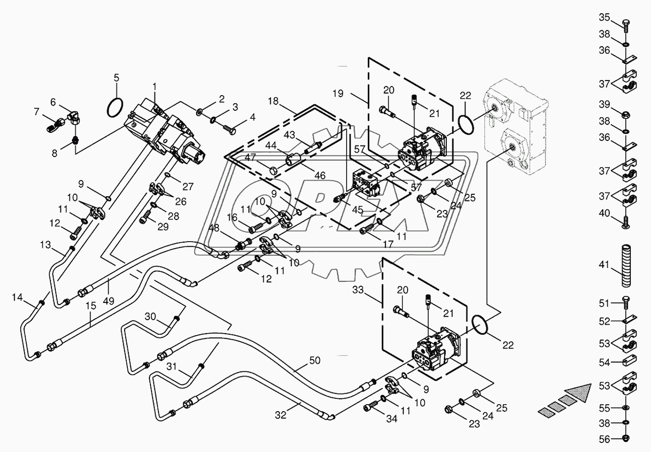 Hydraulics-front attachment/feed rollers