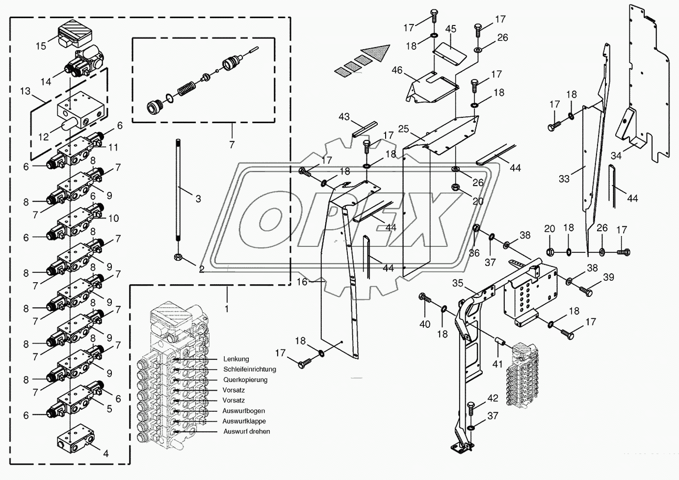 Valve block with support-work hydraulics