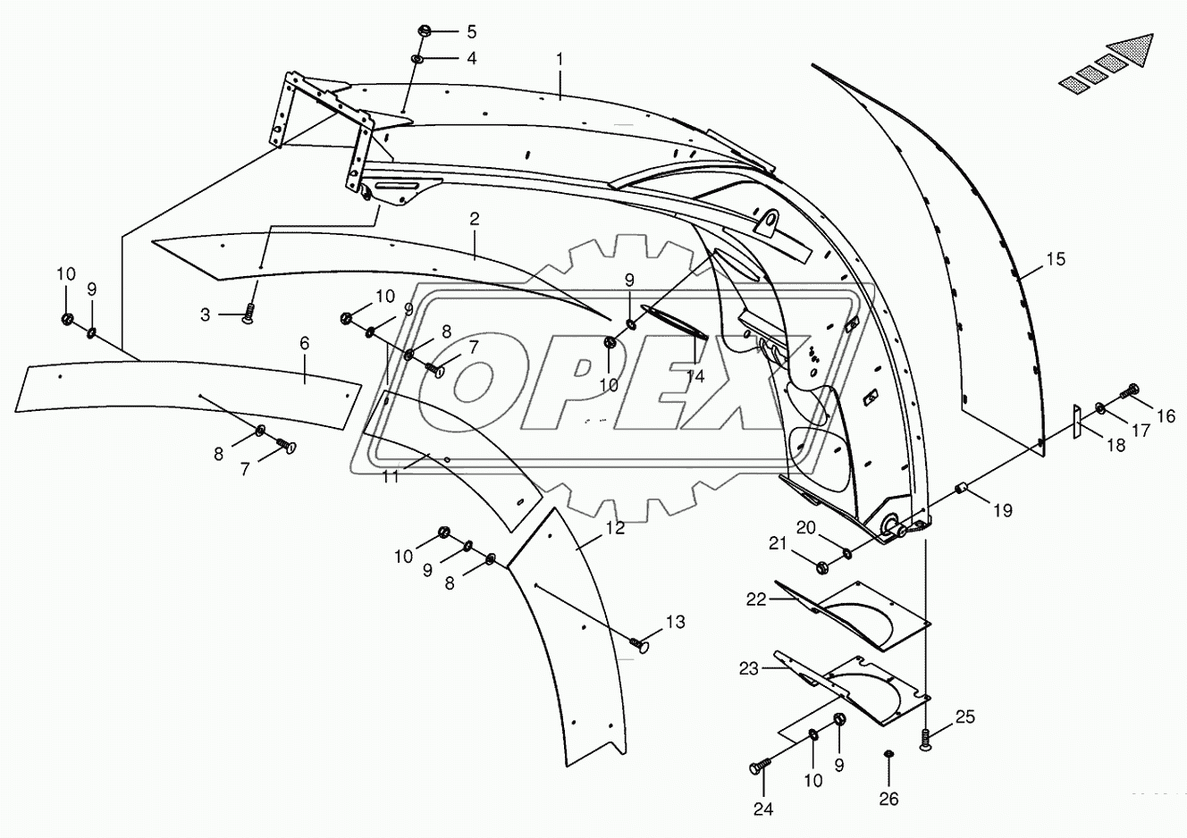 Upper discharge chute with wear plates