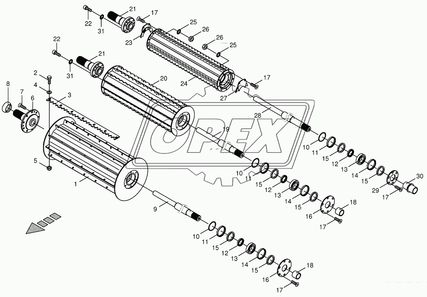 Top feed rollers