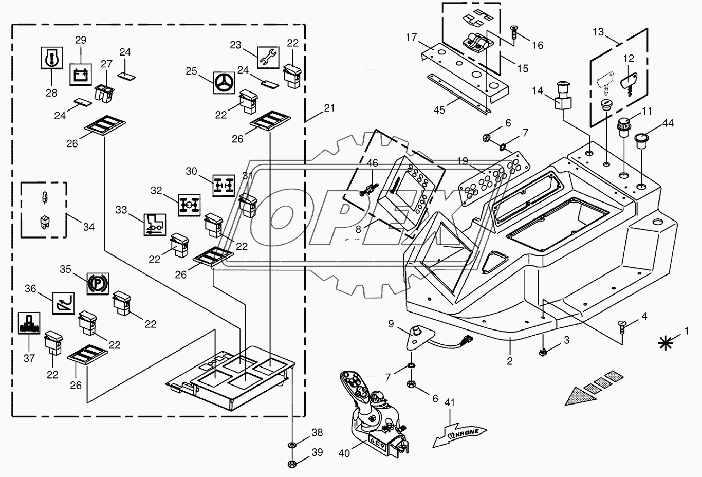 Control box mounting parts-top