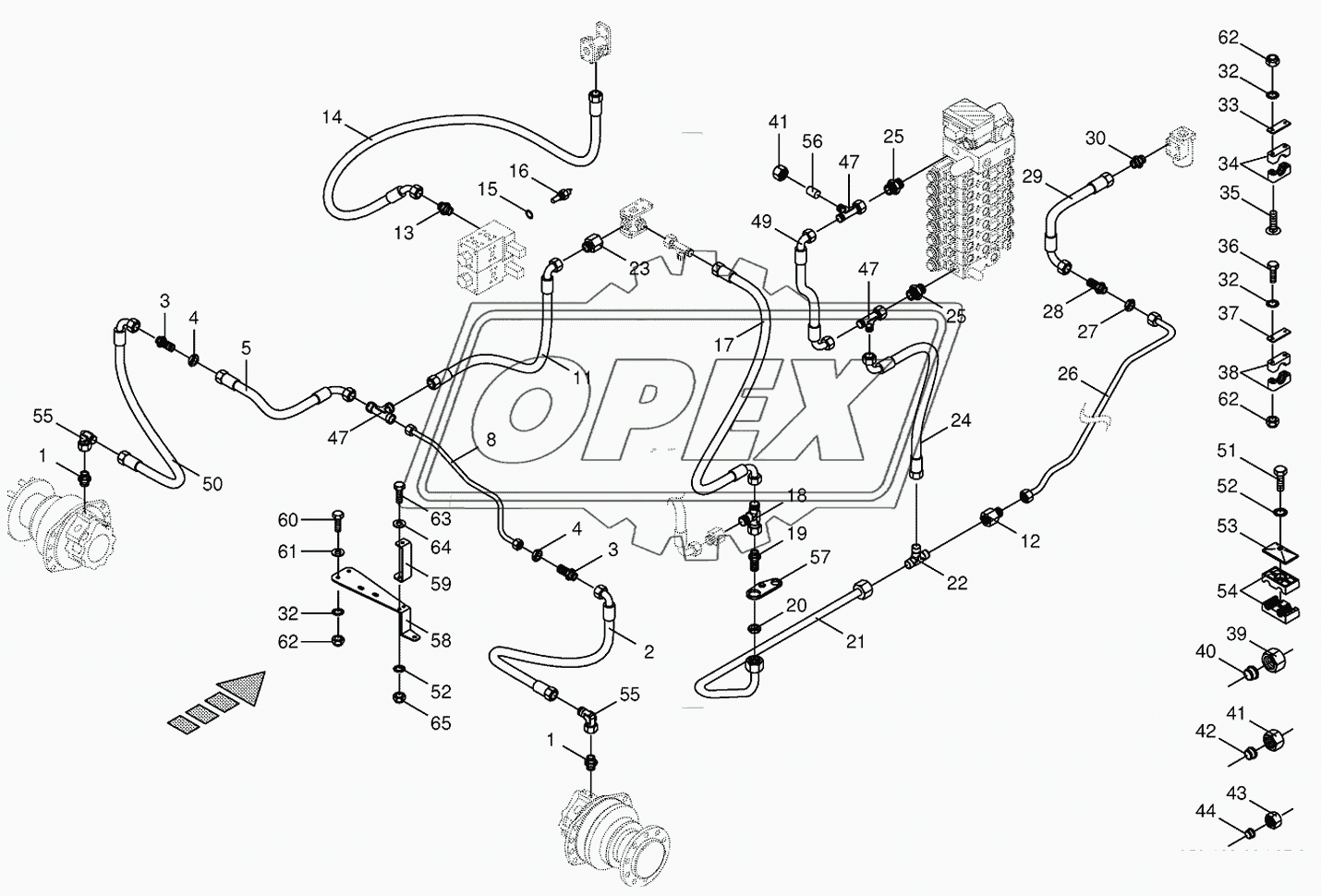 Oil leckage pipes/return lines-back