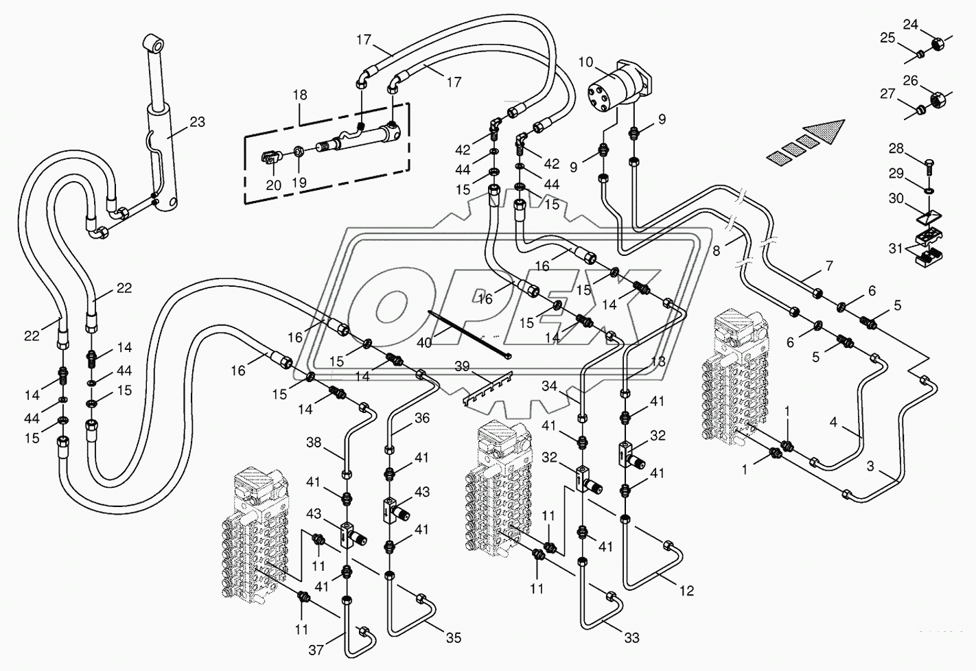 Hydraulics cpl.-discharge chute