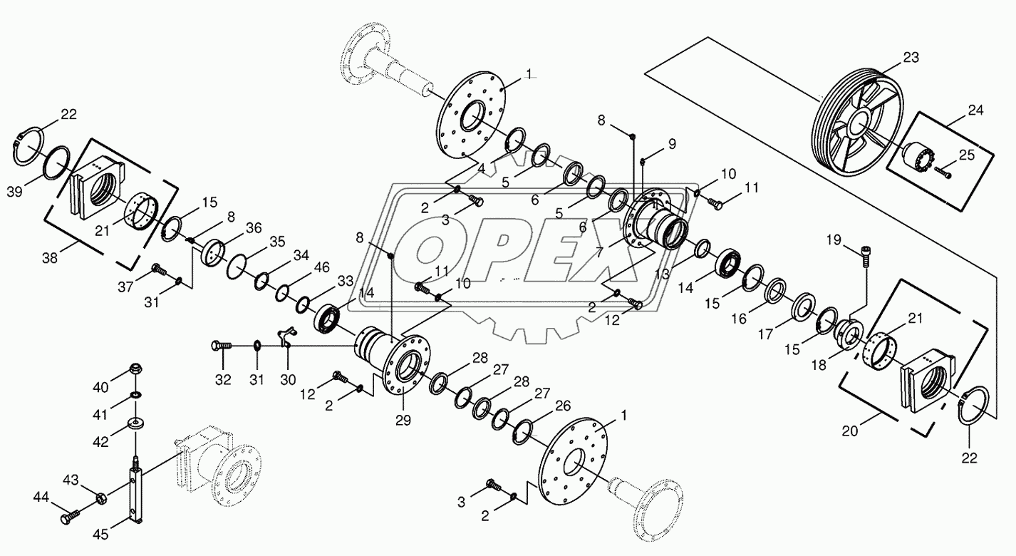 Chopping drum bearing/counter bearing