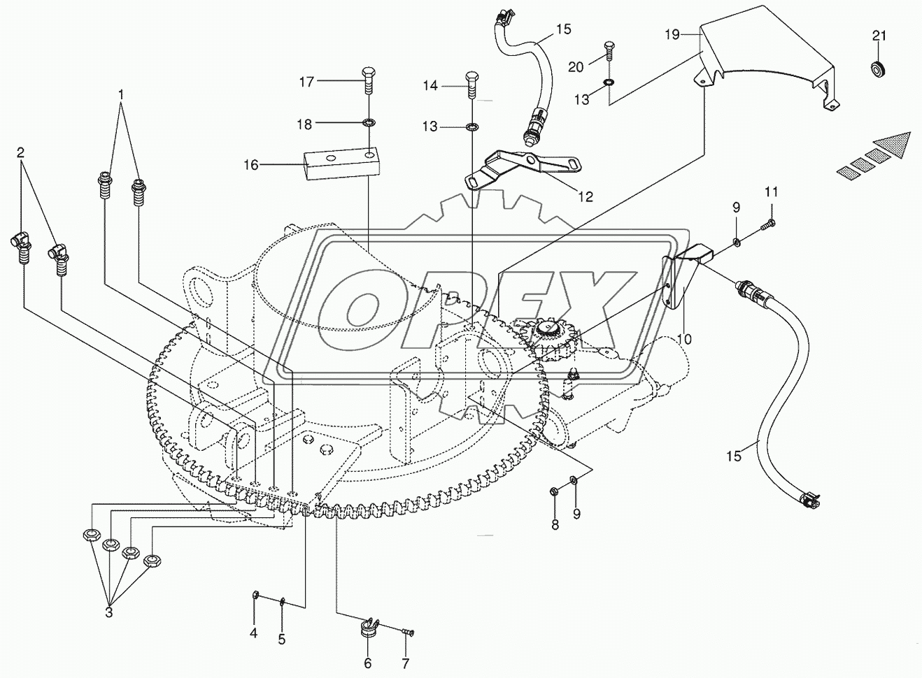 Mounting parts discharge chute rotation