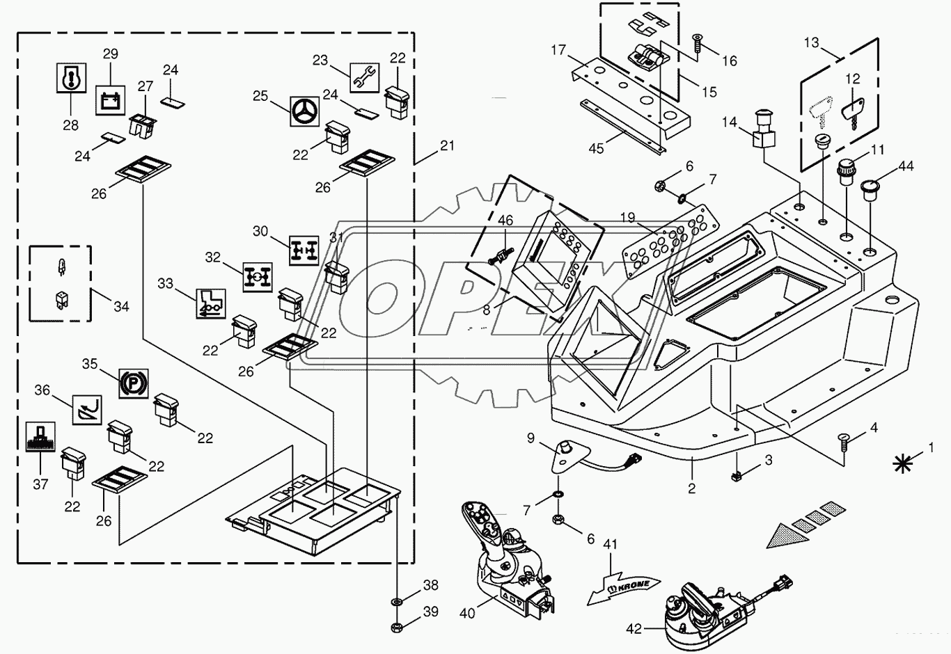 Control box mounting parts-top