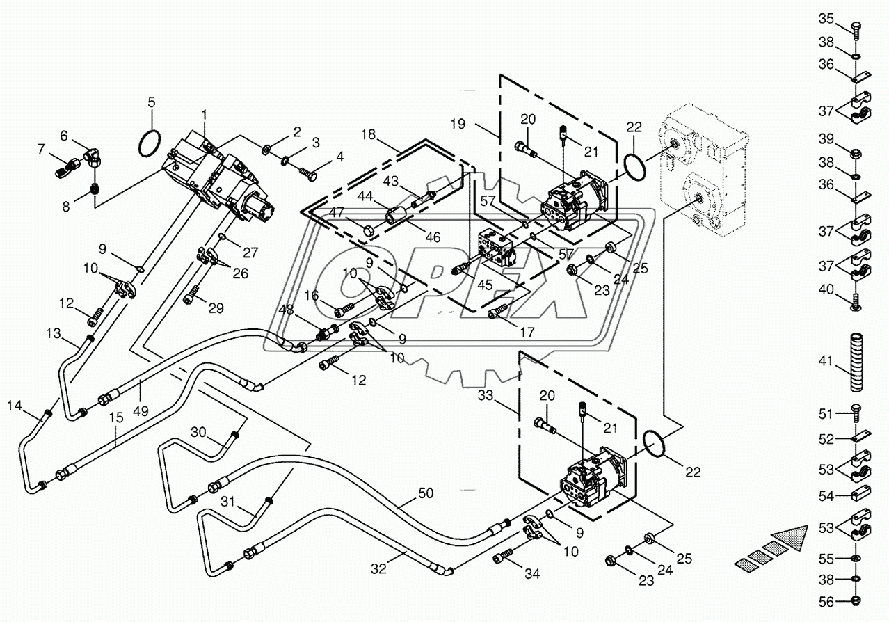 Hydraulics-front attachment/feed rollers