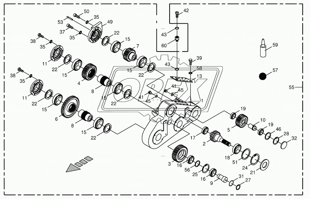 Top roller gearbox