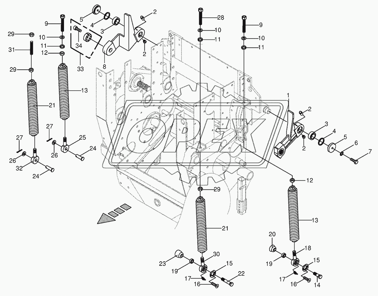 Oscillating levers/Tension spring