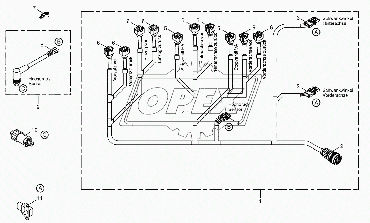 Wiring loom-hydraulic pumps