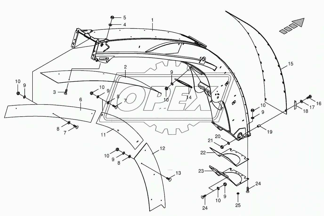 Upper discharge chute with wear plates