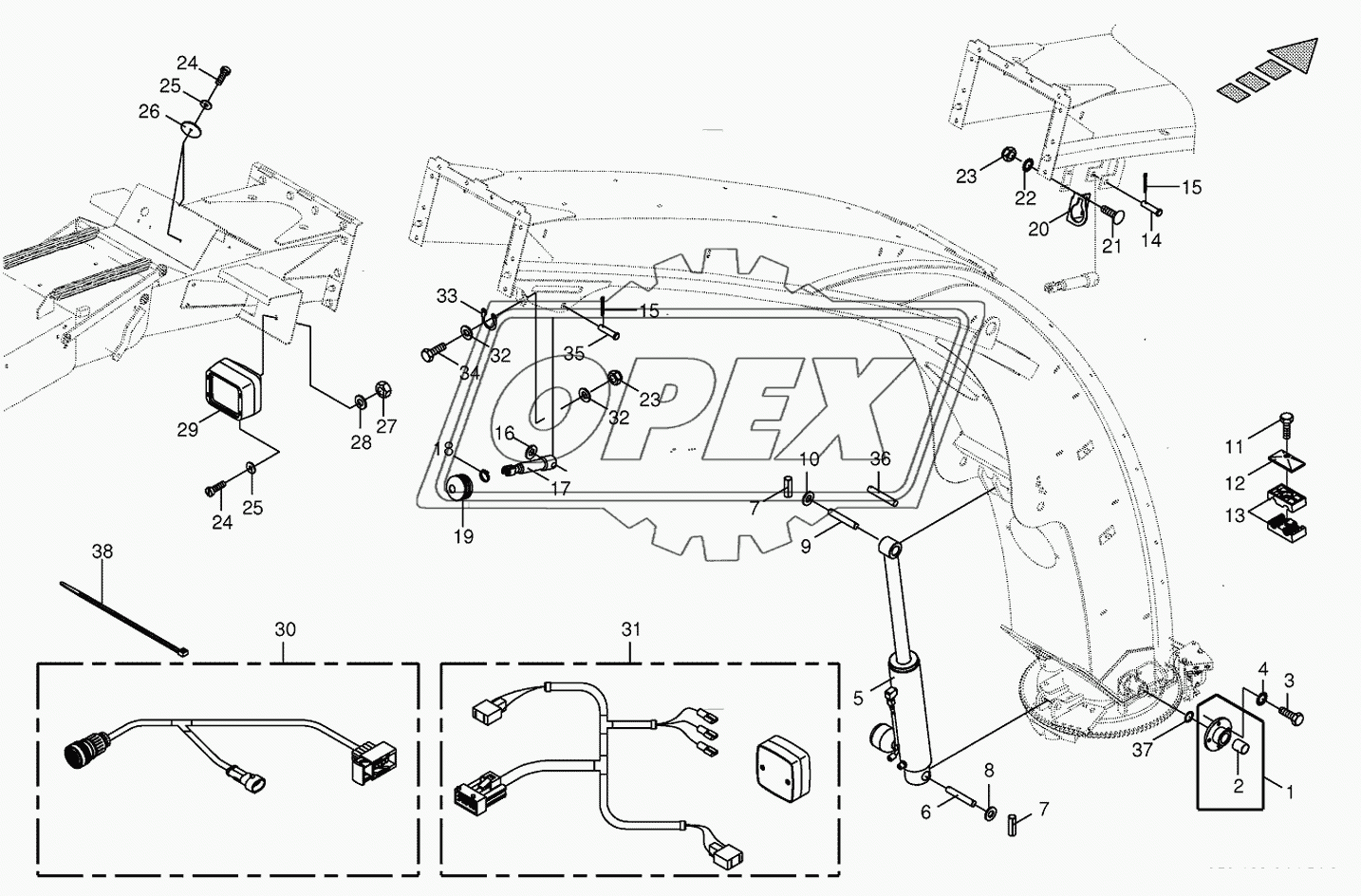 Upper discharge chute-mounting parts