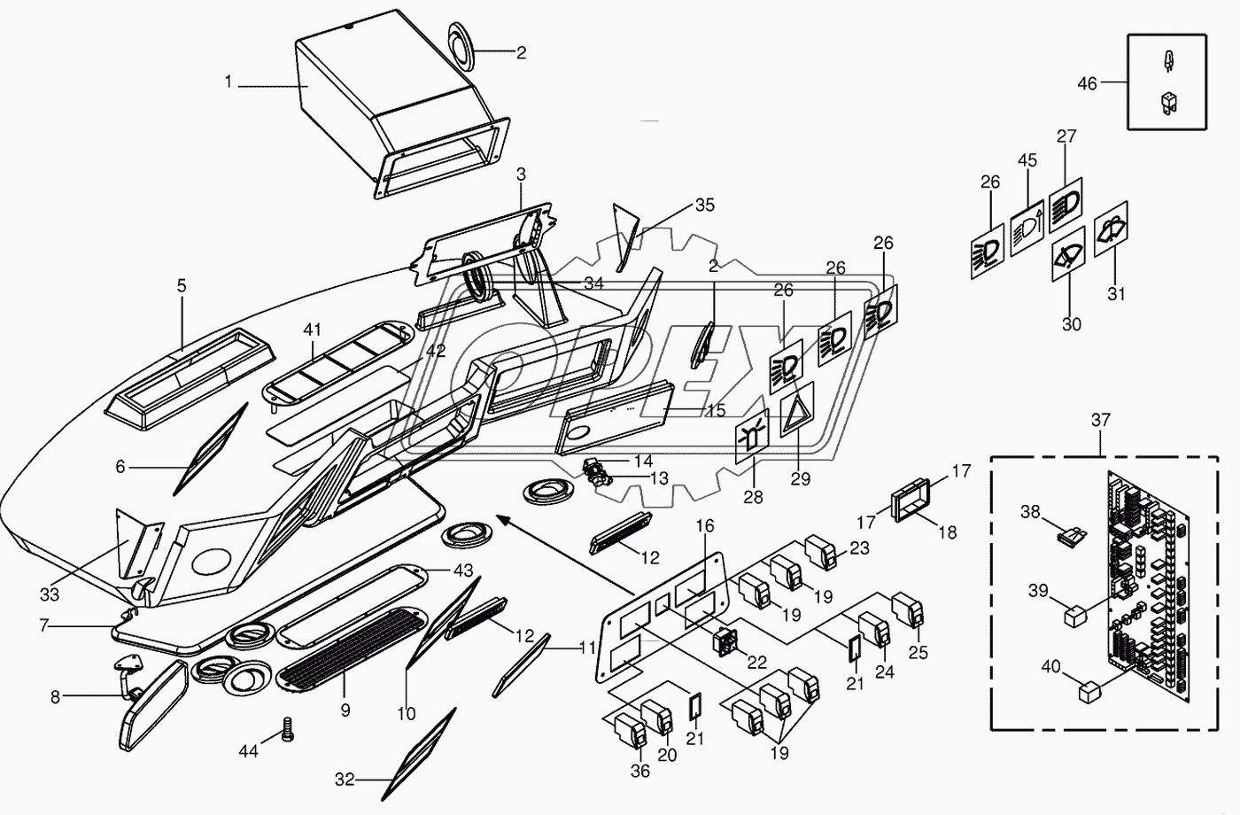 Cab-control panel (roof)/circuit board