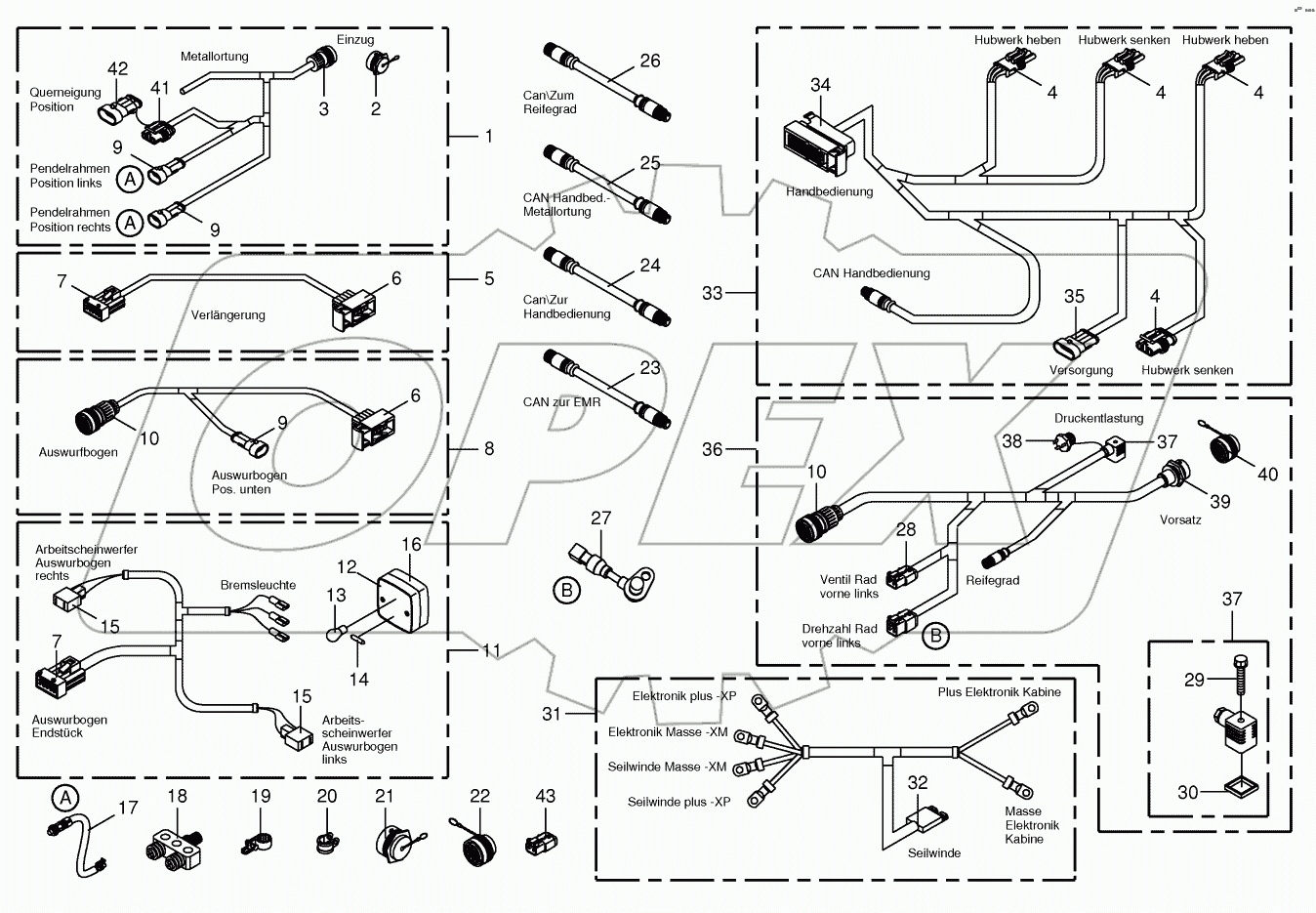Several wiring looms