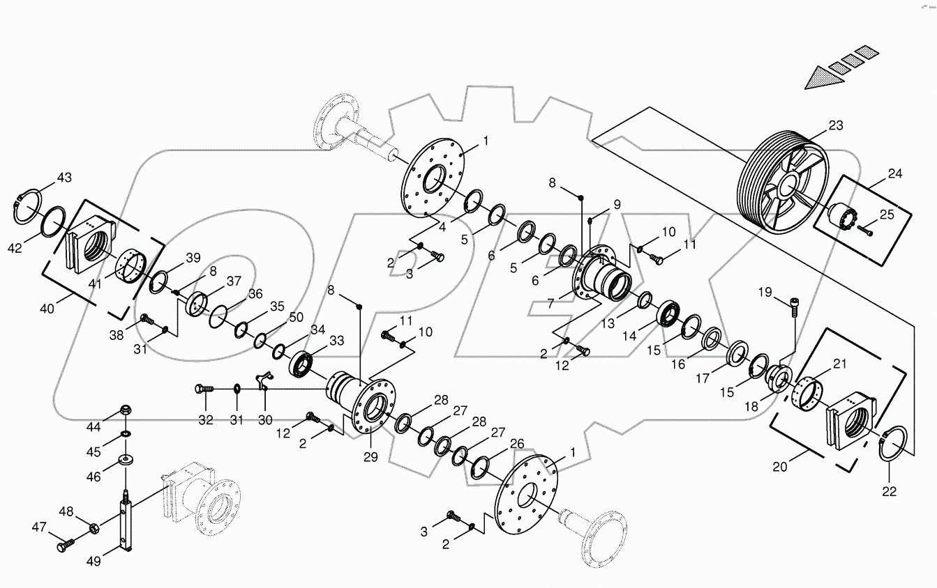 Chopping drum bearing / counter bearing
