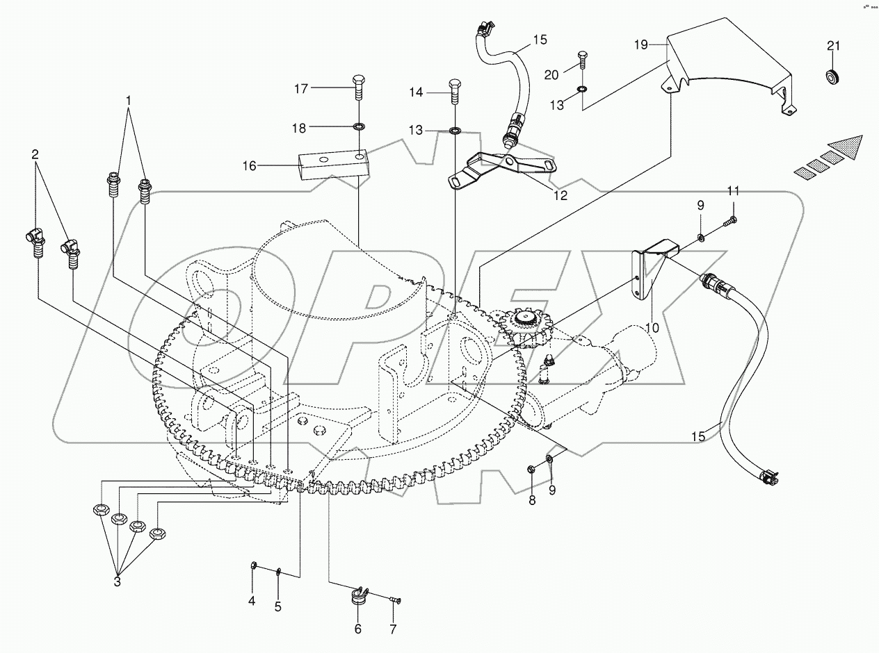 Mounting parts discharge chute rotation