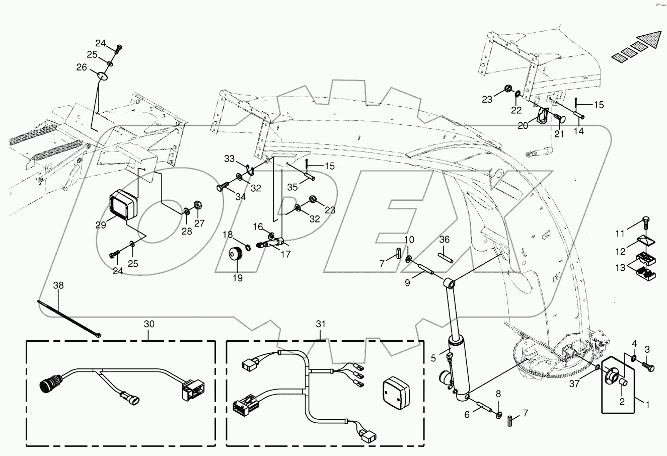 Upper discharge chute - mounting parts