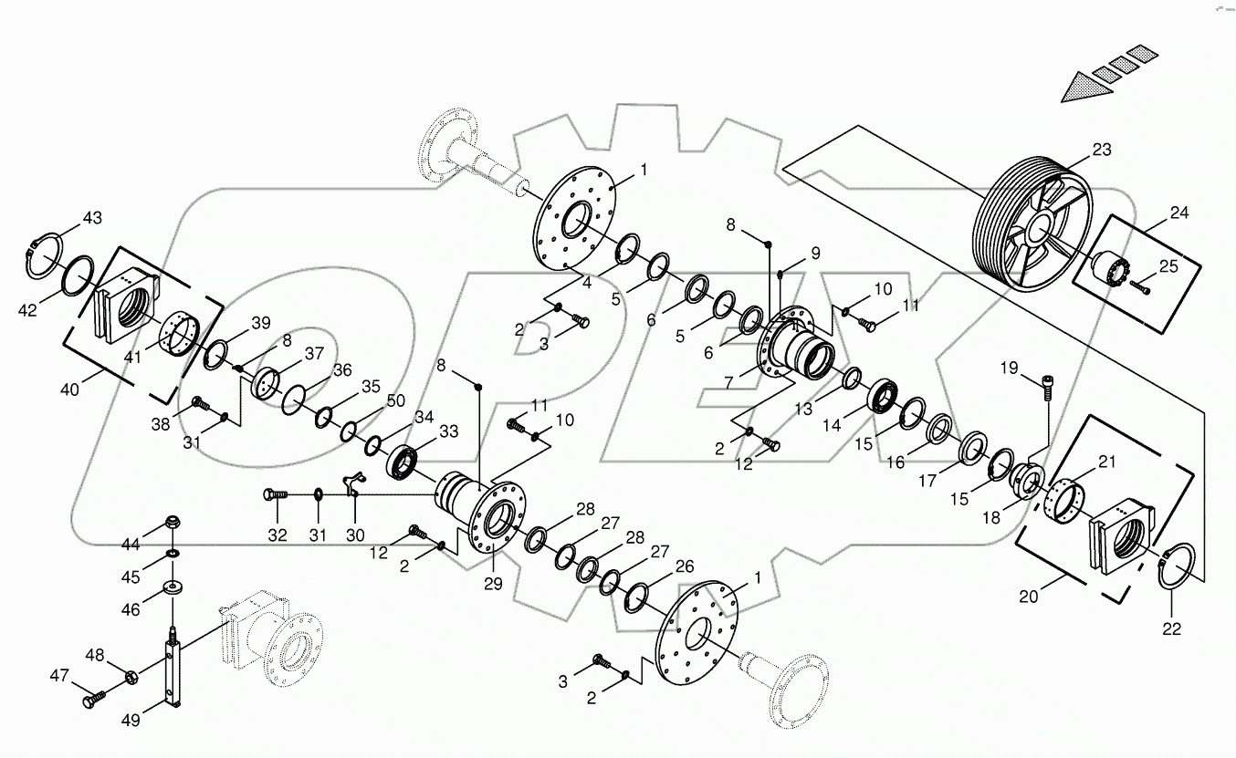 Chopping drum bearing/counter bearing